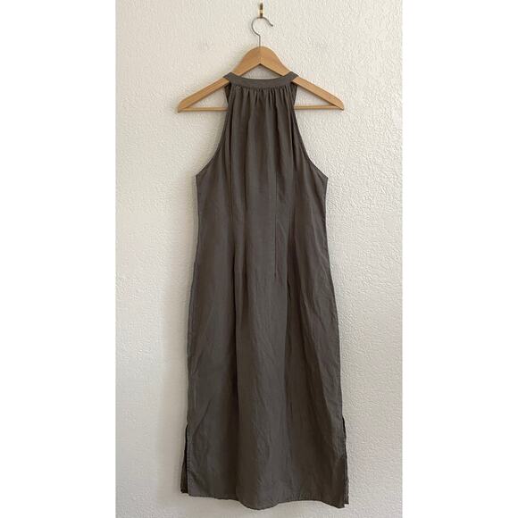 Joie Linen Button Down Midi Dress High Neck Sleeveless Greige Mushroom Lagenlook - Picture 6 of 8